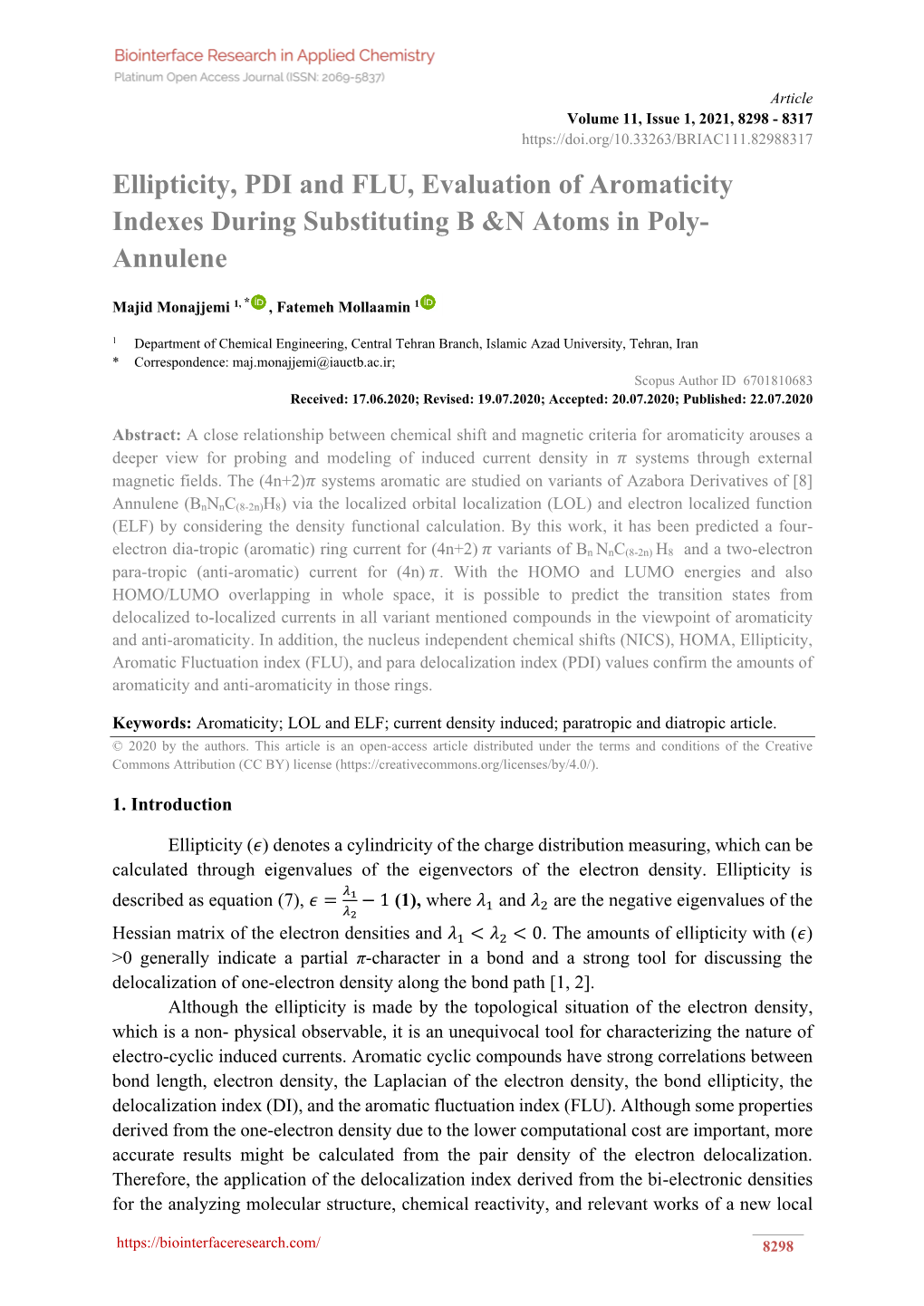 Ellipticity, PDI and FLU, Evaluation of Aromaticity Indexes During Substituting B &N Atoms in Poly- Annulene