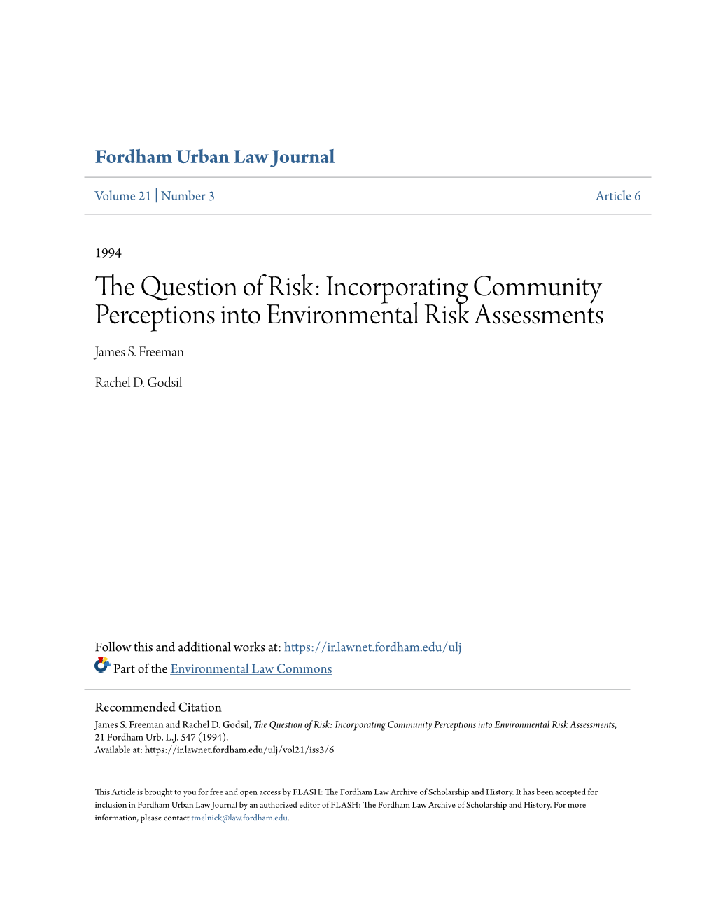 Incorporating Community Perceptions Into Environmental Risk Assessments James S