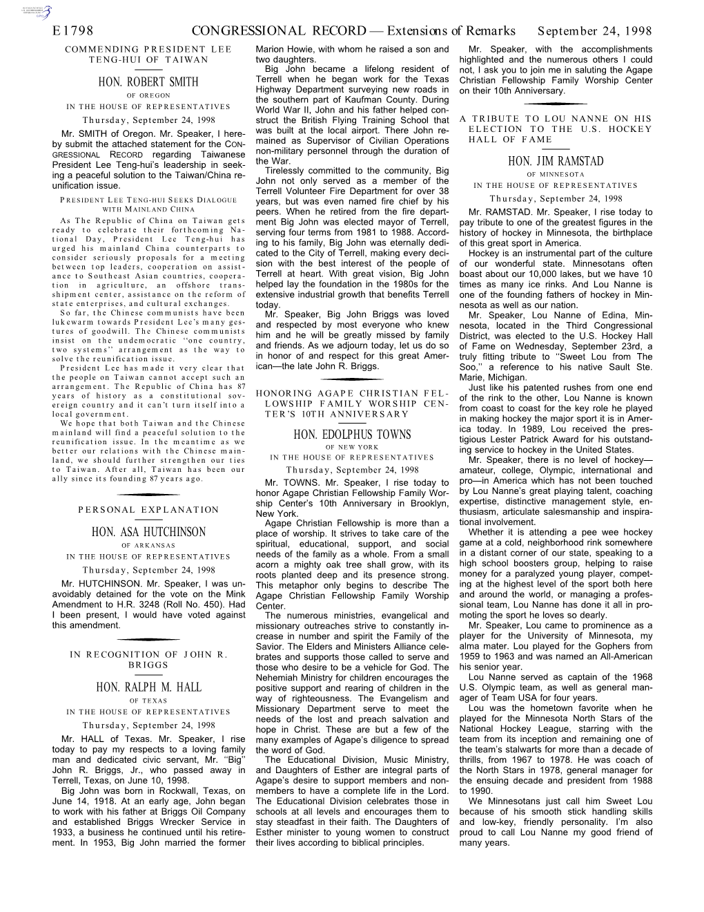 CONGRESSIONAL RECORD— Extensions of Remarks E1798 HON