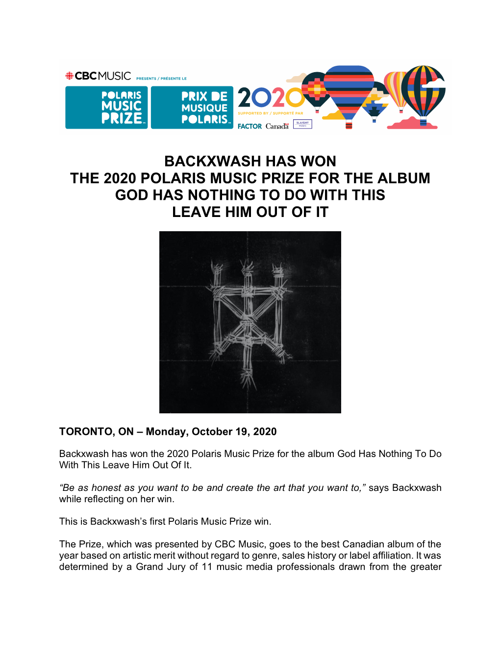 Backxwash Has Won the 2020 Polaris Music Prize for the Album God Has Nothing to Do with This Leave Him out of It