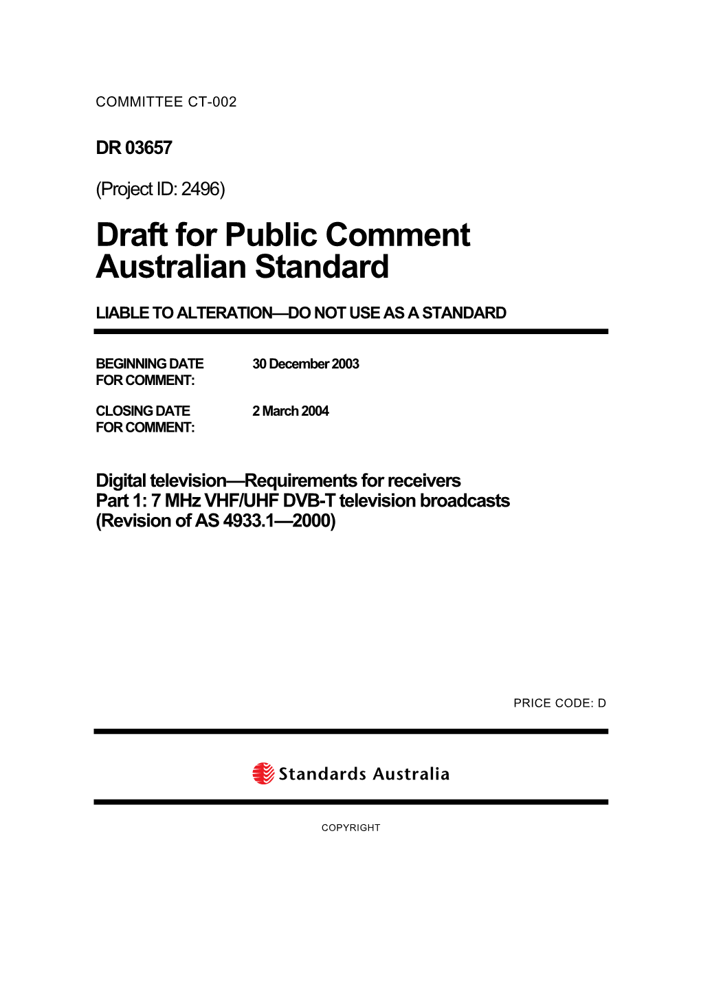 Draft for Public Comment Australian Standard