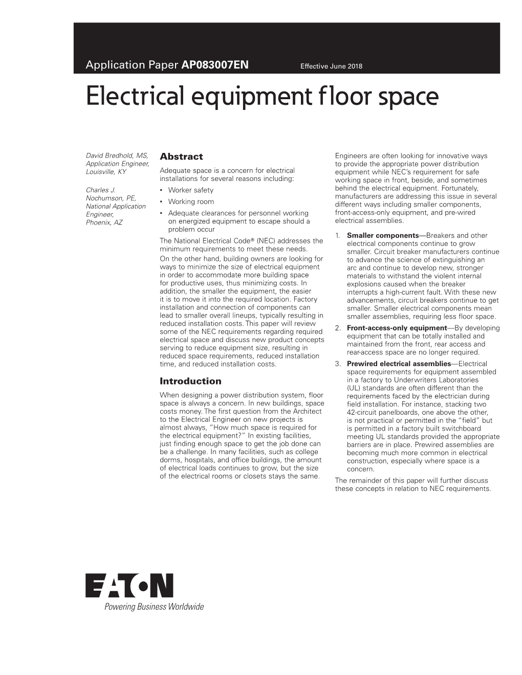 Electrical Equipment Floor Space