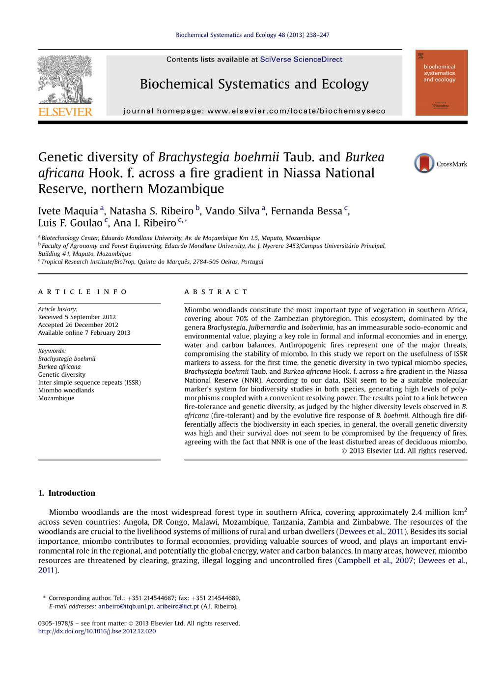 Genetic Diversity of Brachystegia Boehmii Taub. and Burkea Africana Hook