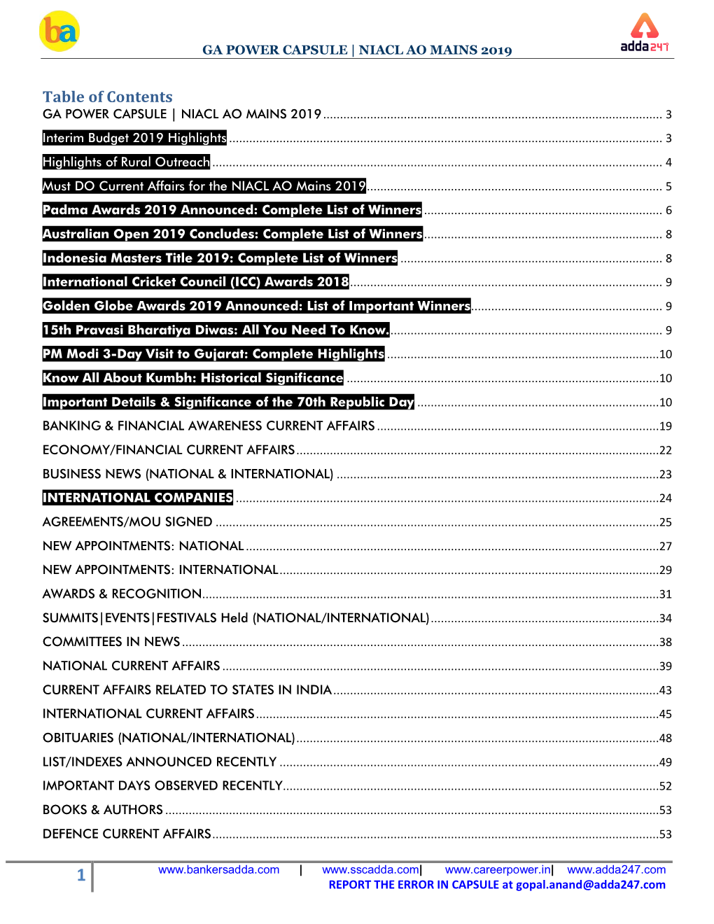 Table of Contents GA POWER CAPSULE | NIACL AO MAINS 2019