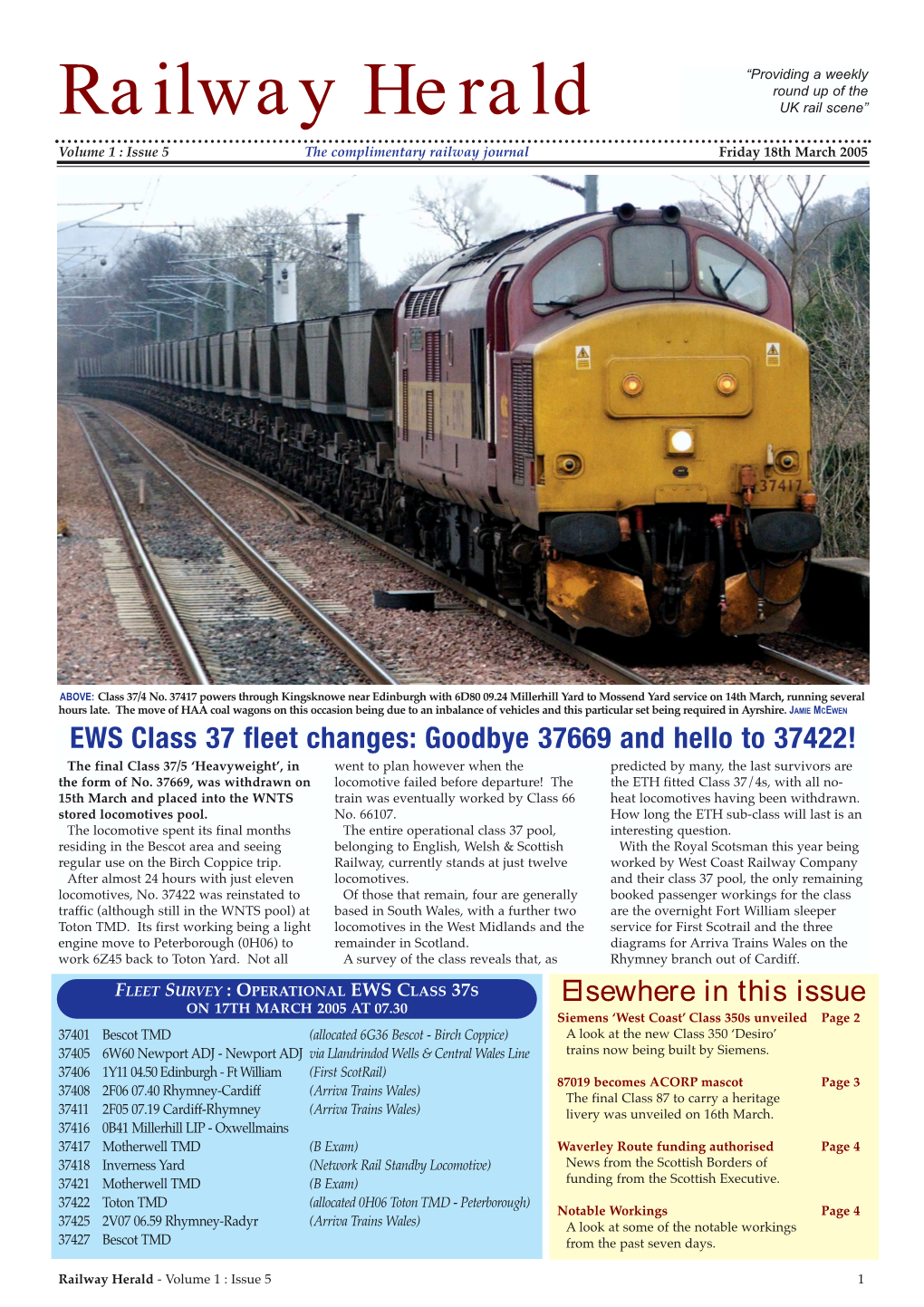 Issue 5 the Complimentary Railway Journal Friday 18Th March 2005