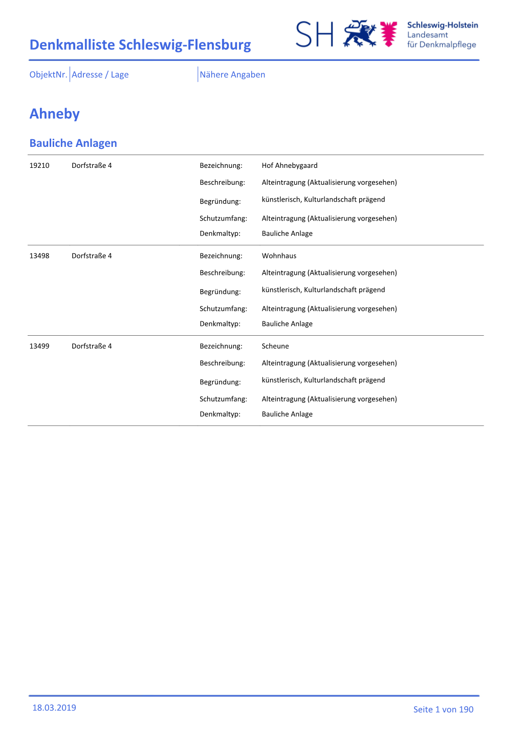 Ahneby Denkmalliste Schleswig-Flensburg