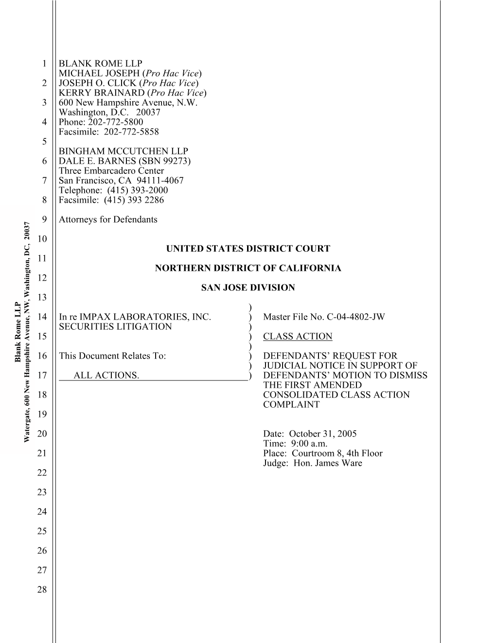 IMPAX Laboratories, Inc. Securities Litigation 04-CV-04802-Defendants