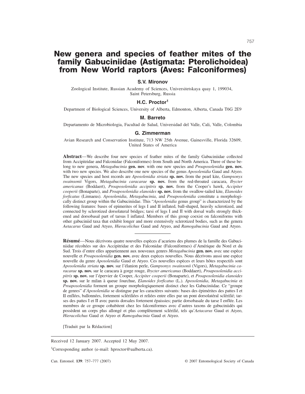 New Genera and Species of Feather Mites of the Family Gabuciniidae (Astigmata: Pterolichoidea) from New World Raptors (Aves: Falconiformes)