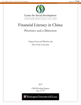 Financial Literacy in China: Priorities and a Direction