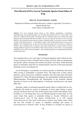 First Record of Five Larval Nematode Species from Fishes of Iraq