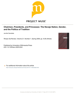 Chairmen, Presidents, and Princesses: the Navajo Nation, Gender, and the Politics of Tradition