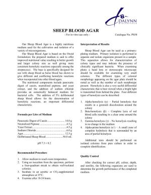 SHEEP BLOOD AGAR - for in Vitro Use Only - Catalogue No