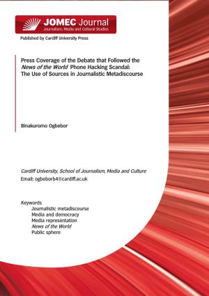 JOMEC Journal Journalism, Media and Cultural Studies