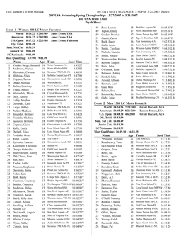 Tech Support Ctr-Bob Matlack Hy-Tek's MEET MANAGER 3:56 PM 3/21/2007 Page 1 2007USA Swimming Spring Championships
