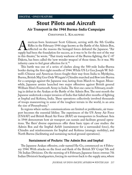 Stout Pilots and Aircraft: Air Transport in the 1944 Burma–India Campaigns