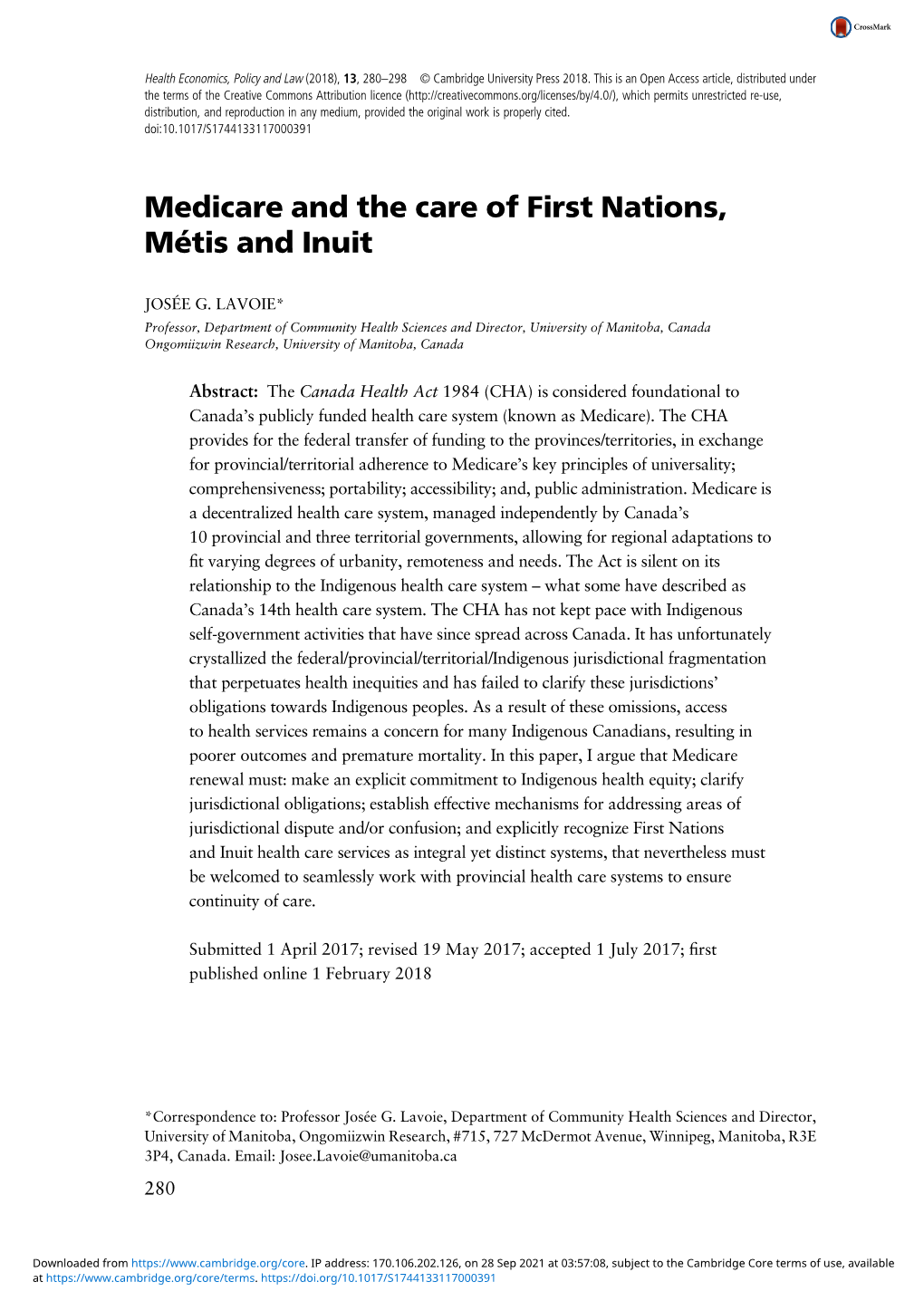 Medicare and the Care of First Nations, Métis and Inuit