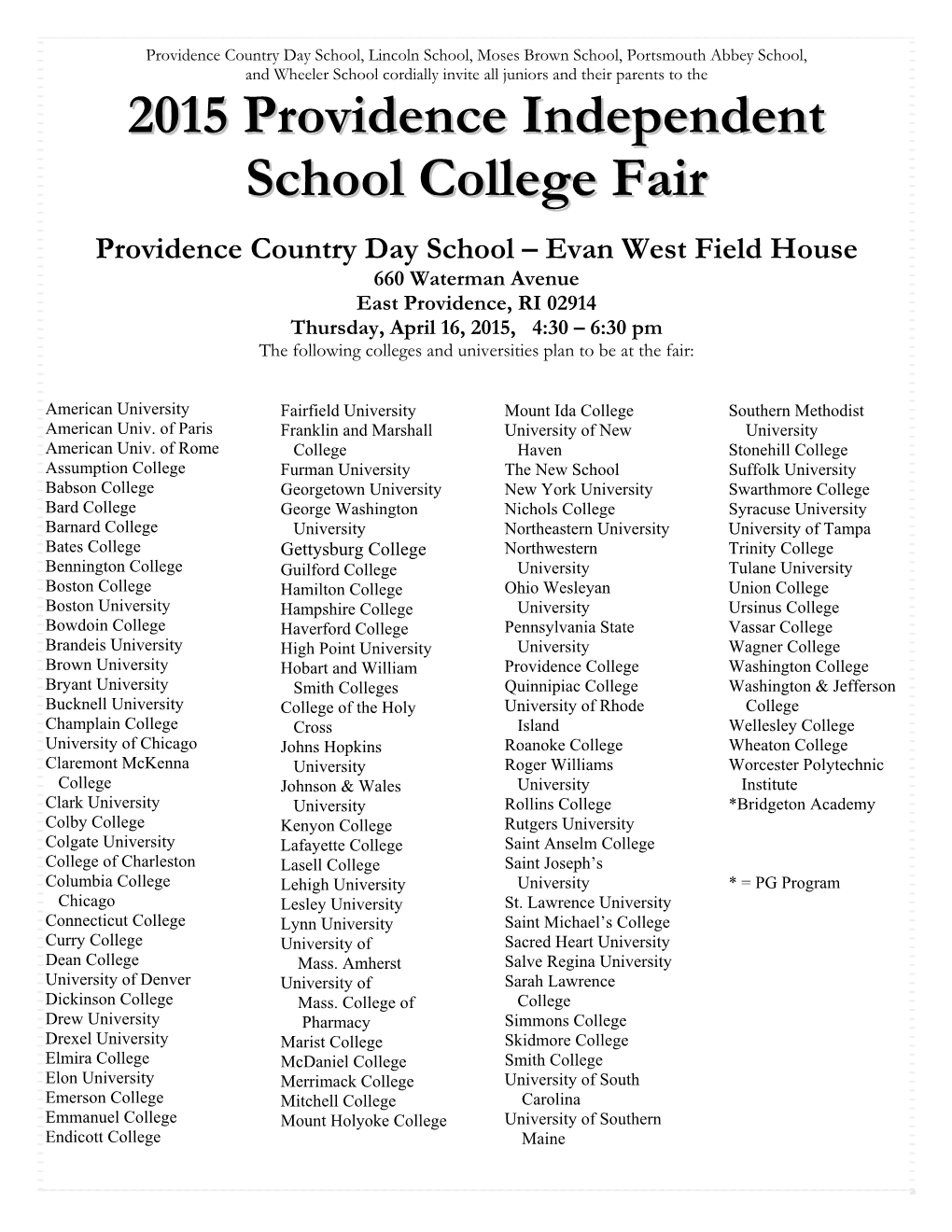 2015 Providence Independent School College Fair