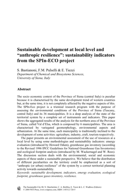 “Anthropic Resilience”: Sustainability Indicators from the Spin-ECO Project