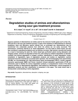 Degradation Studies of Amines and Alkanolamines During Sour Gas Treatment Process