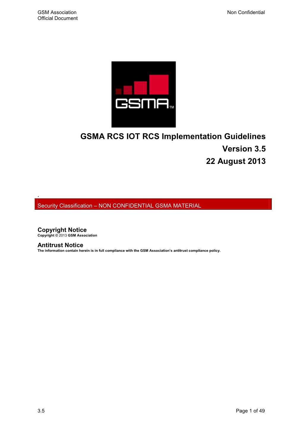 GSMA RCS IOT RCS Implementation Guidelines Version 3.5 22 August 2013