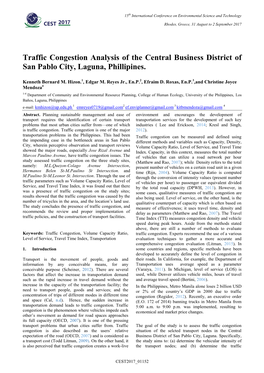 Traffic Congestion Analysis of the Central Business District of San Pablo City, Laguna, Phillipines