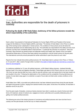 Authorities Are Responsible for the Death of Prisoners in Custody