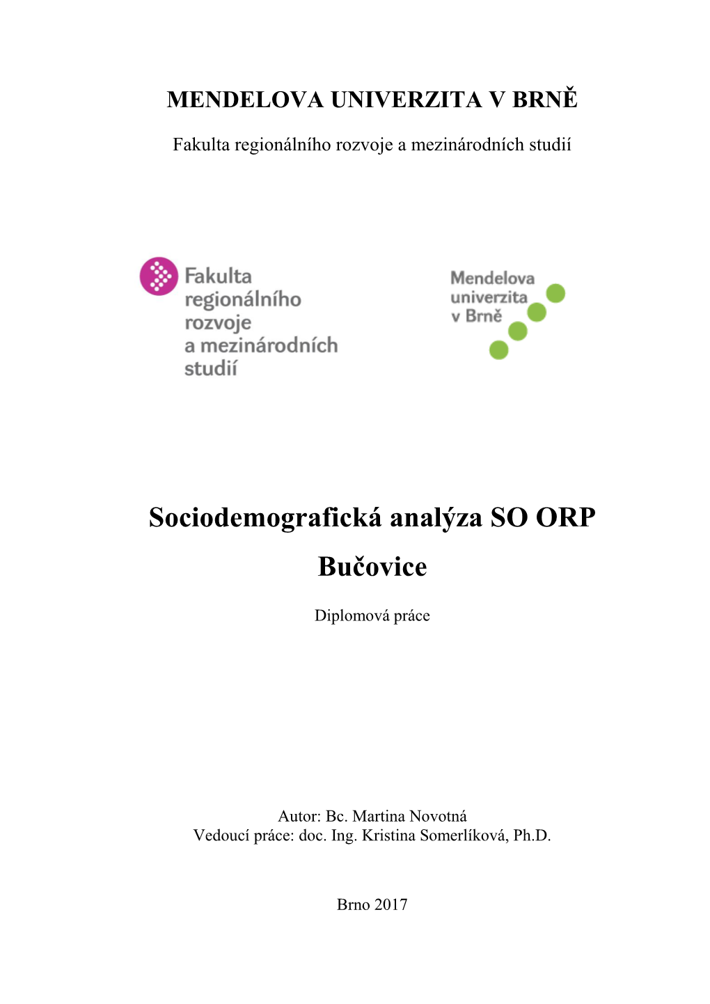 Sociodemografická Analýza SO ORP Bučovice
