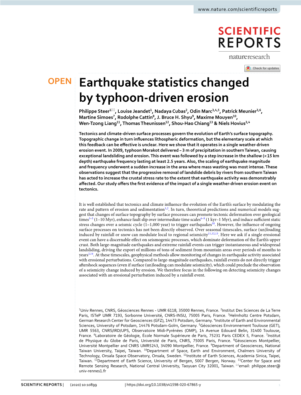 Earthquake Statistics Changed by Typhoon-Driven Erosion