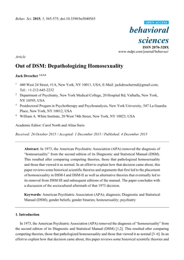 Out of DSM: Depathologizing Homosexuality