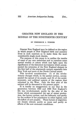 Greater New England in the Middle of the Nineteenth Century