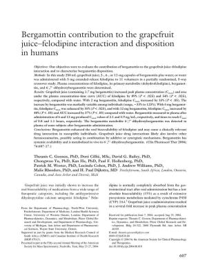 Bergamottin Contribution to the Grapefruit Juicefelodipine Interaction