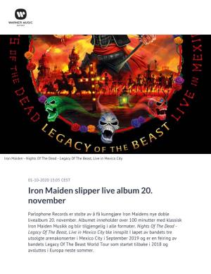 Iron Maiden Slipper Live Album 20. November
