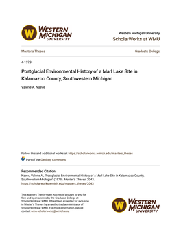 Postglacial Environmental History of a Marl Lake Site in Kalamazoo County, Southwestern Michigan