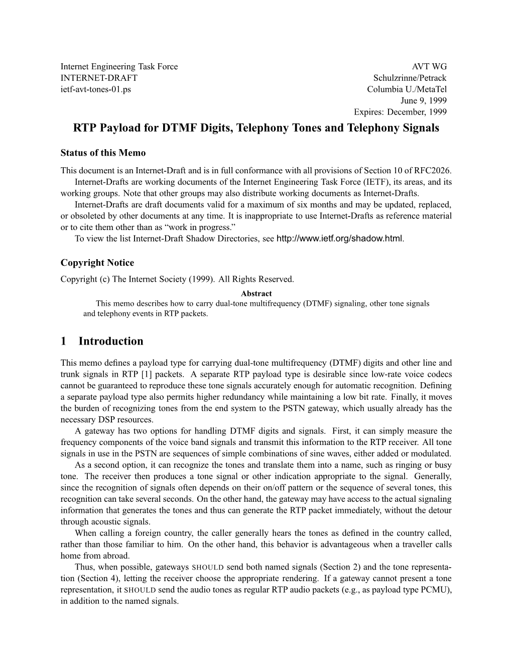 RTP Payload for DTMF Digits, Telephony Tones and Telephony Signals