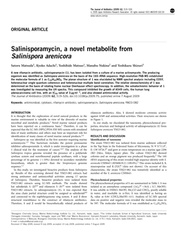 Salinisporamycin, a Novel Metabolite from Salinispora Arenicora