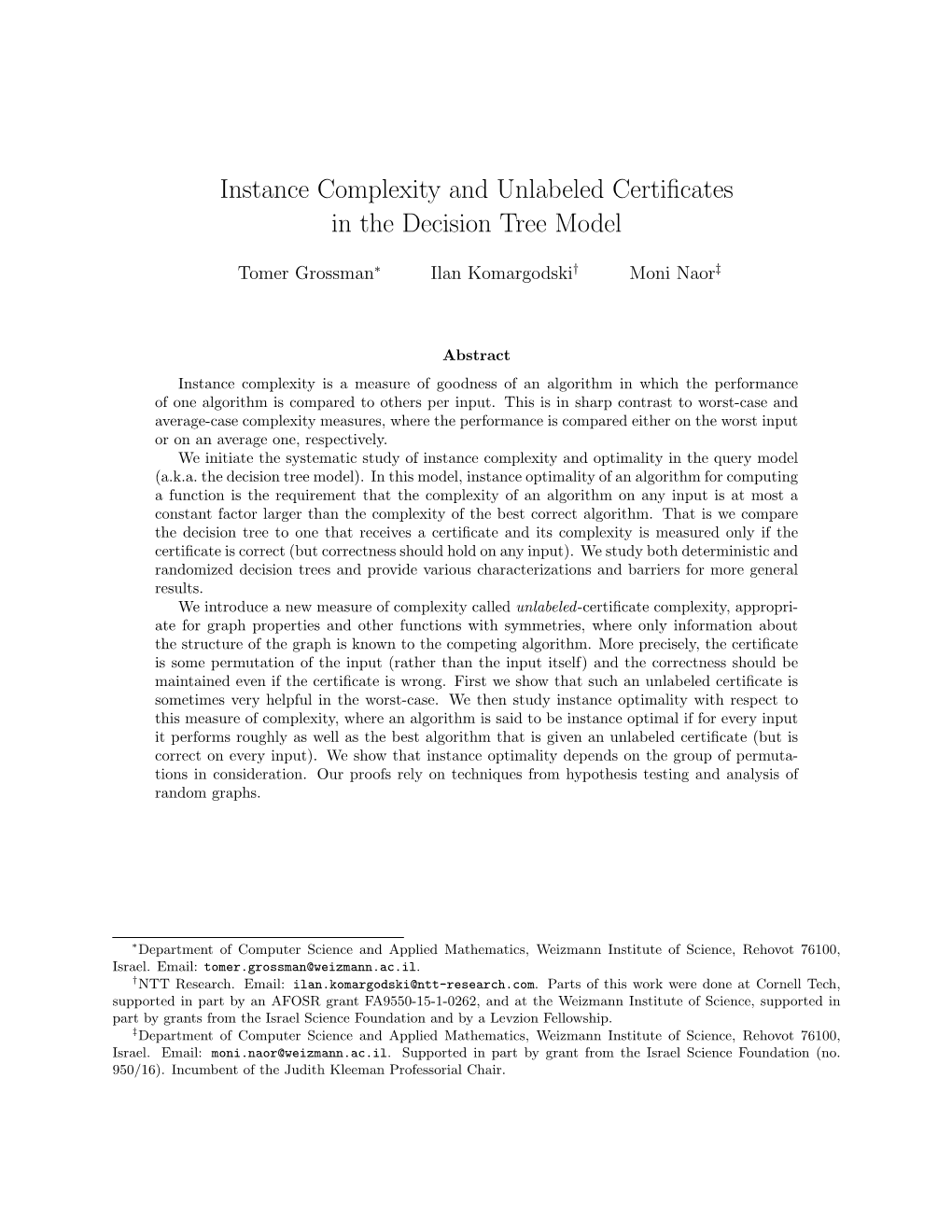 Instance Complexity and Unlabeled Certificates in the Decision Tree Model