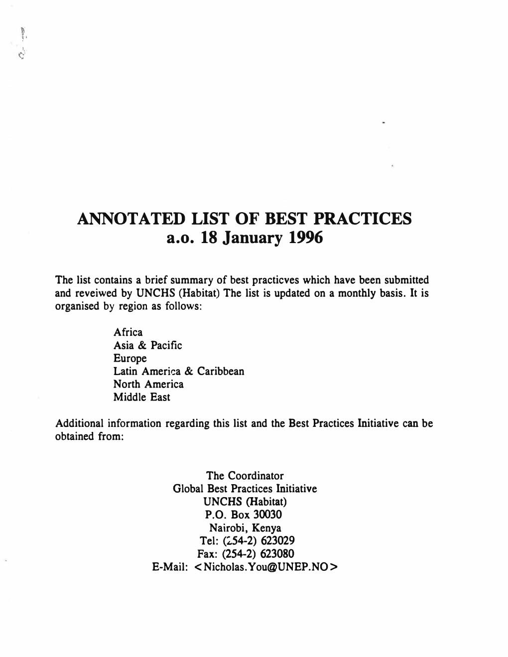 ANNOTATED LIST of BEST PRACTICES A.O. 18 January 1996
