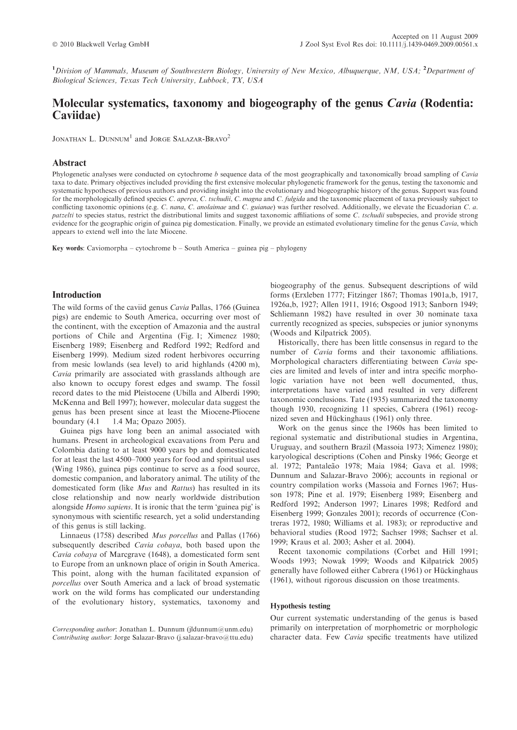 Molecular Systematics, Taxonomy and Biogeography of the Genus Cavia (Rodentia: Caviidae)