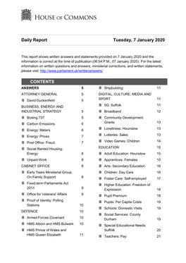 Daily Report Tuesday, 7 January 2020 CONTENTS