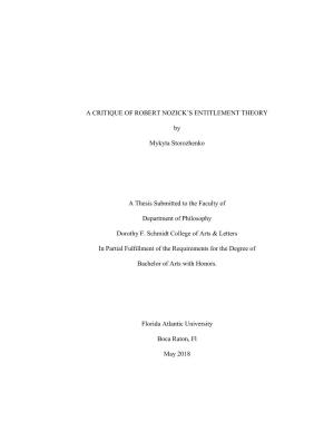 A Critique of Robert Nozick's Entitlement Theory