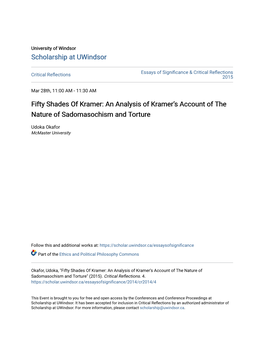 Fifty Shades of Kramer: an Analysis of Kramer’S Account of the Nature of Sadomasochism and Torture