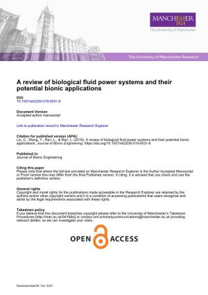 A Review of Biological Fluid Power Systems and Their Potential Bionic Applications