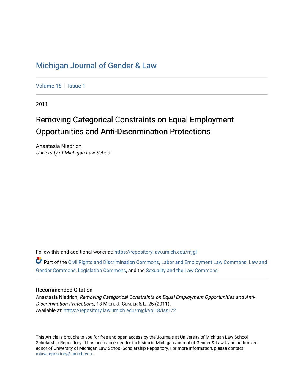 Removing Categorical Constraints on Equal Employment Opportunities and Anti-Discrimination Protections