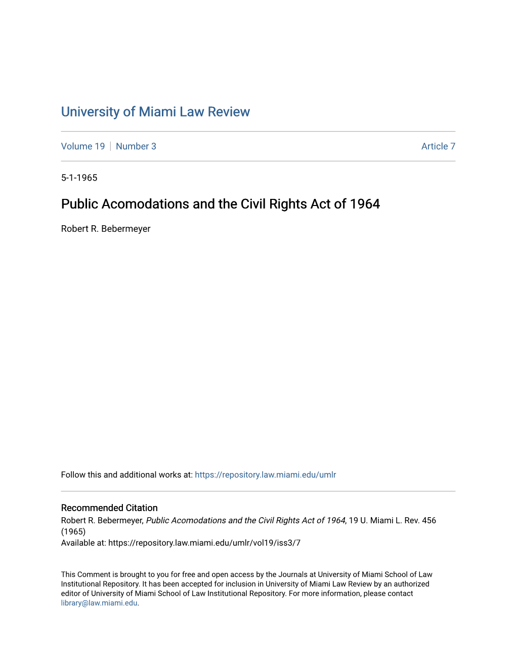 Public Acomodations and the Civil Rights Act of 1964