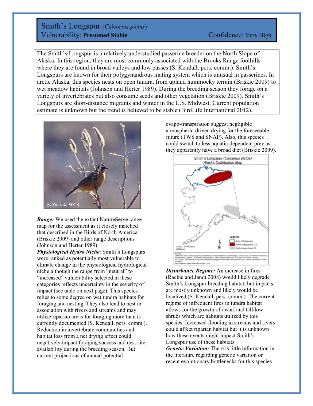 Smith's Longspur (Calcarius Pictus), the Birds of North America Online (A