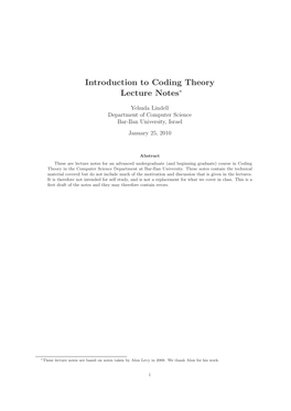 Introduction to Coding Theory Lecture Notes∗