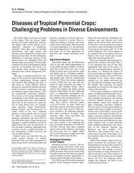 Diseases of Tropical Perennial Crops: Challenging Problems in Diverse Environments