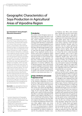Geographic Characteristics of Soya Production in Agricultural Areas of Vojvodina Region