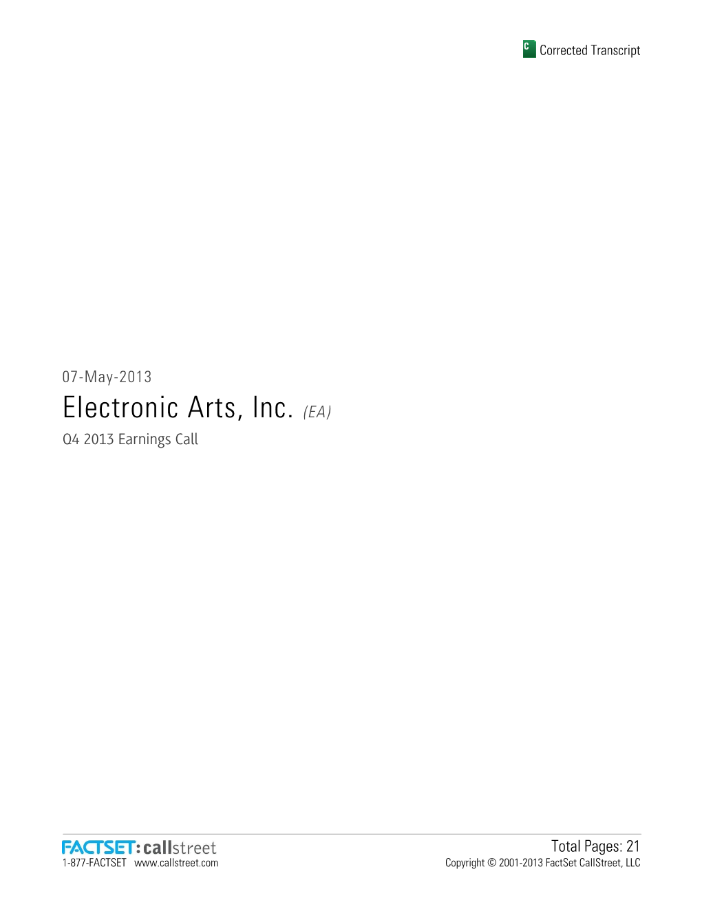 Electronic Arts, Inc. (EA) Q4 2013 Earnings Call