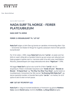 Nada Surf Til Norge – Feirer Platejubileum